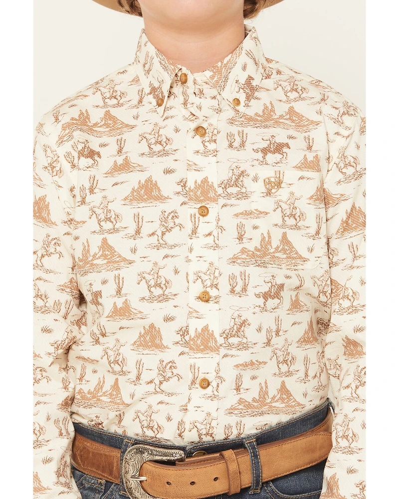 Ariat Boys' Conversation Print Long Sleeve Button-Down Western Shirt