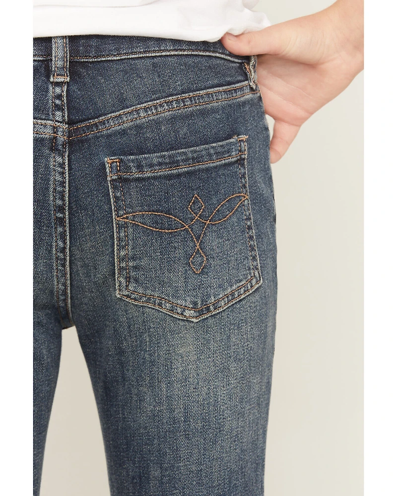 Shyanne Girls' Holly Medium Wash Fringe Flare Stretch Denim Jeans