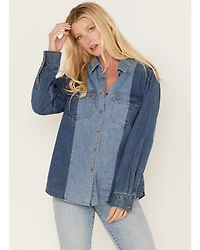 Cleo + Wolf Women's Montana Avenue Two Tone Long Sleeve Denim Snap Shirt