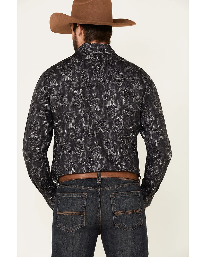 Rock & Roll Denim Men's Charcoal Floral Print Long Sleeve Western Shirt