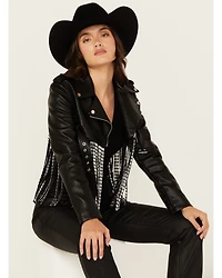 Azalea Wang Women's Jette Cropped Fringe Moto Jacket