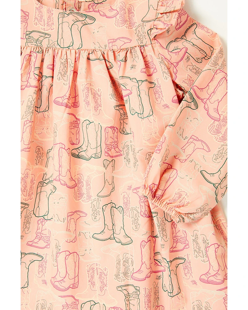 Wrangler Infant Girls' Printed Long Sleeve Snap Dress and Diaper Cover - 2 Piece
