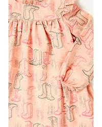 Wrangler Infant Girls' Printed Long Sleeve Snap Dress and Diaper Cover - 2 Piece