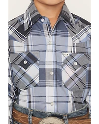 Ely Walker Boys' Plaid Print Long Sleeve Pearl Snap Western Shirt