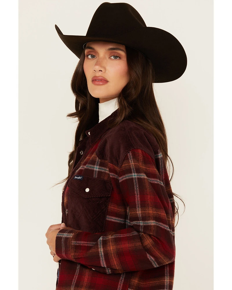 Wrangler Retro Women's Plaid Print Long Sleeve Snap Western Shirt