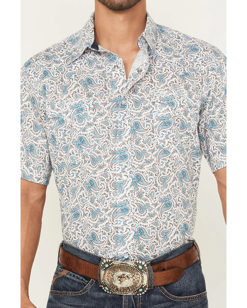 Roper Men's West Made Paisley Print Short Sleeve Pearl Snap Western Shirt
