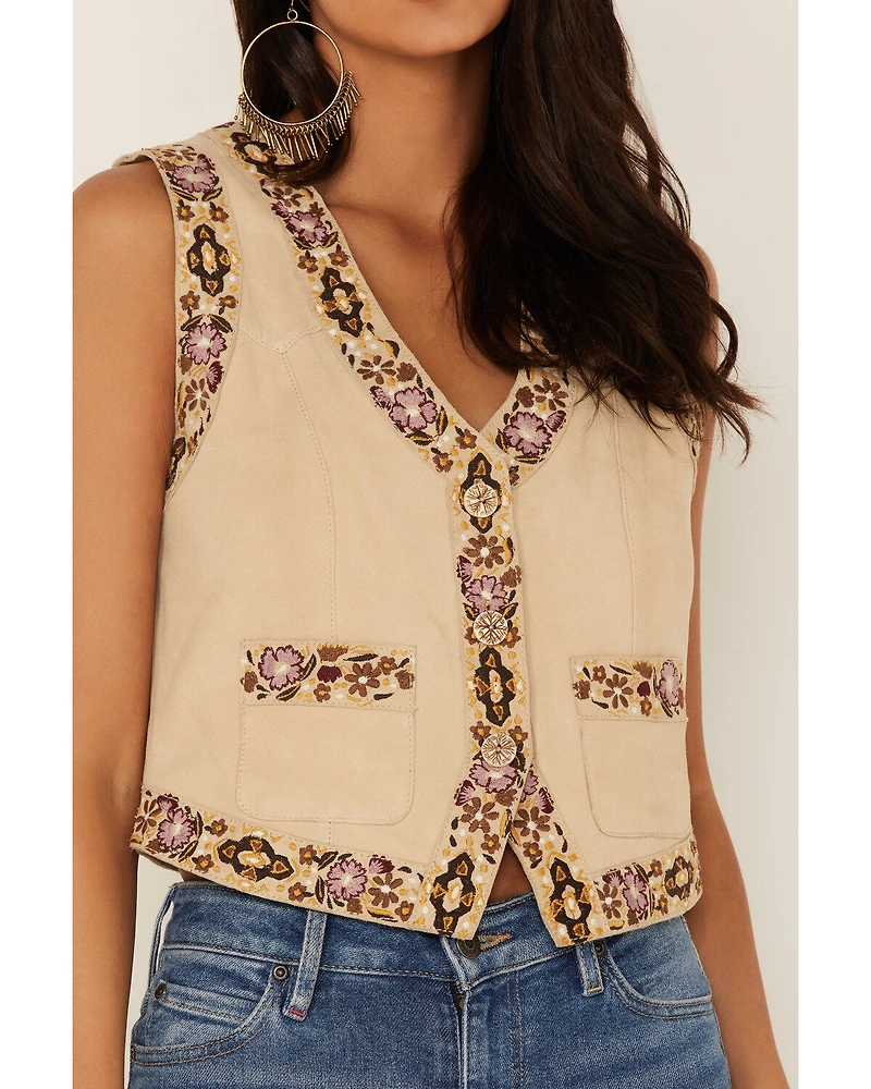 Idyllwind Women's Embroidered Floral Suede Vest