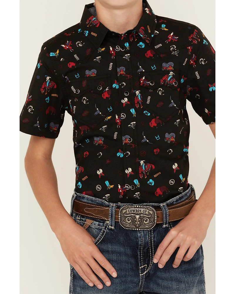 Cody James Boys' Sheriff Conversation Print Short Sleeve Snap Western Shirt