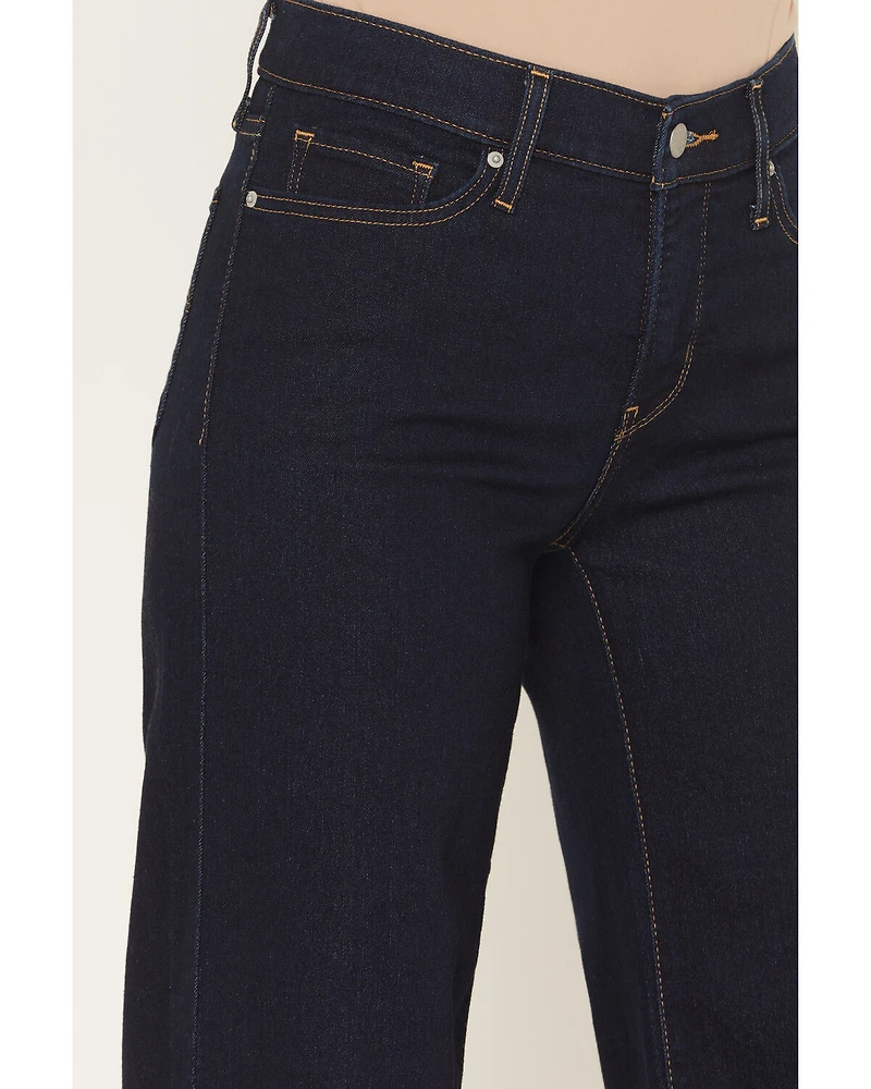 Levi's Women's Darkest Sky Dark Wash Mid Rise Shaping Wide Leg Stretch Denim Jeans
