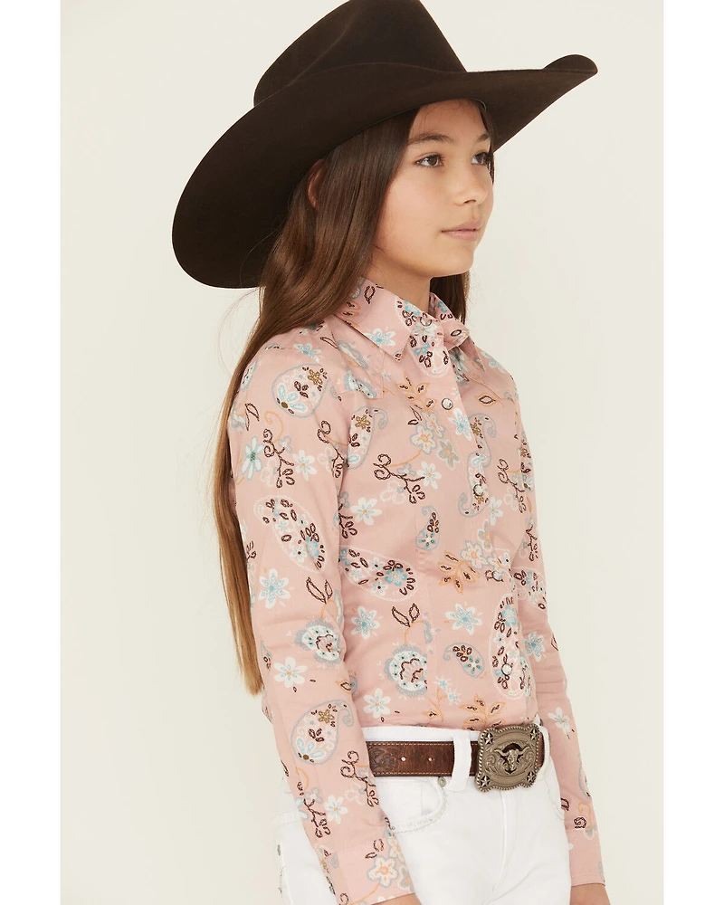 Cruel Girl Girls' Printed Long Sleeve Rhinestone Snap Western Shirt