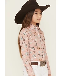 Cruel Girl Girls' Printed Long Sleeve Rhinestone Snap Western Shirt
