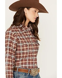 Wrangler Women's Plaid Print Flannel Boyfriend Long Sleeve Snap Western Shirt