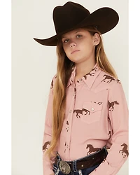 Roper Girls' Running Horse Print Long Sleeve Snap Western Shirt