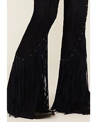 Idyllwind Women's Outlaw High Rise Studded Fringe Super Stretch Flare Jeans