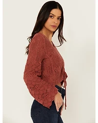 Shyanne Women's Bell Sleeve Cropped Crochet Sweater