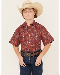 Rock & Roll Denim Boys' Paisley Print Short Sleeve Pearl Snap Stretch Western Shirt