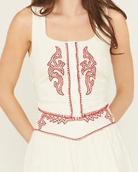Rock & Roll Denim Women's Sleeveless Boot Stitch Embroidered Top
