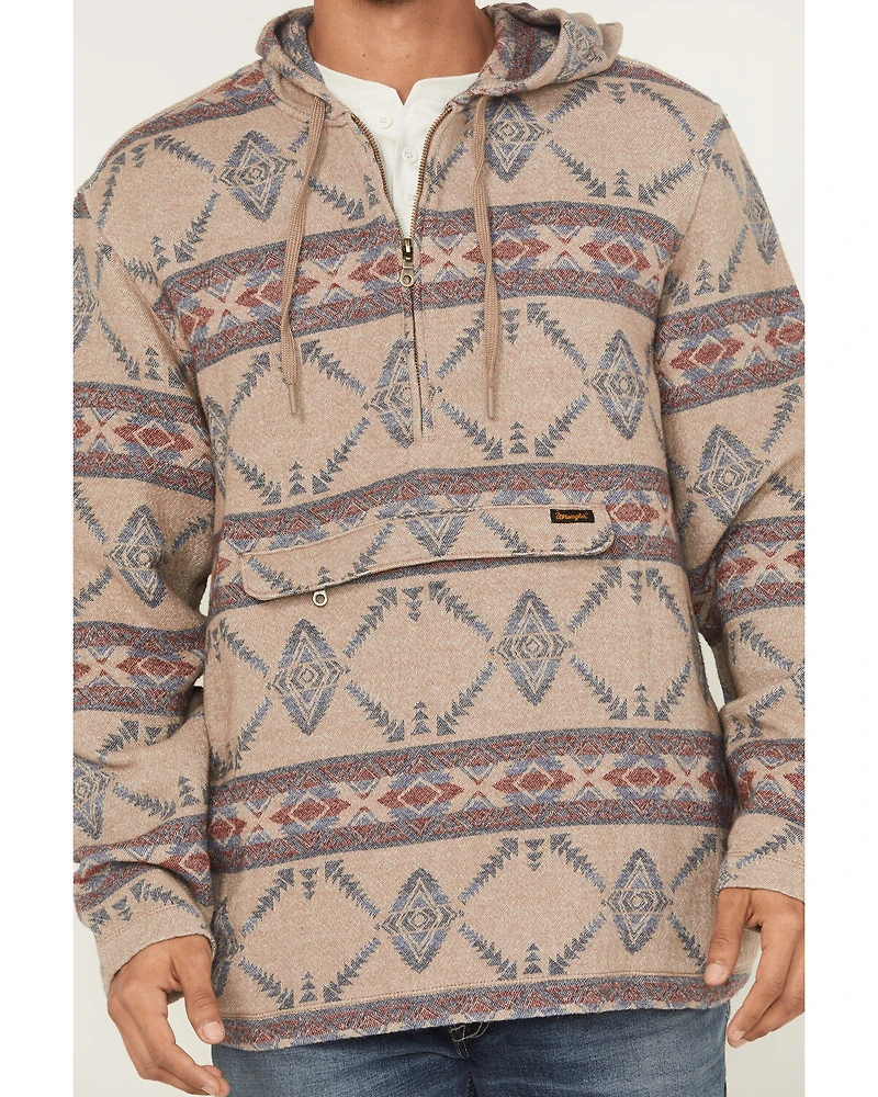 Wrangler Men's Southwestern Print 1/4 Zip Hooded Pullover