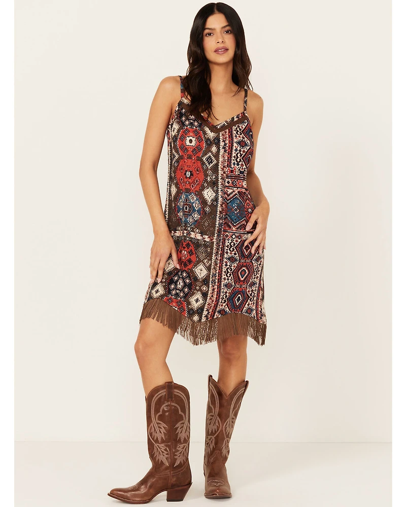 Idyllwind Women's Yearling Printed Fringe Mini Slip Dress