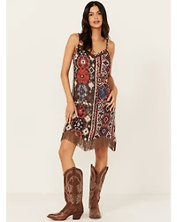 Idyllwind Women's Yearling Printed Fringe Mini Slip Dress