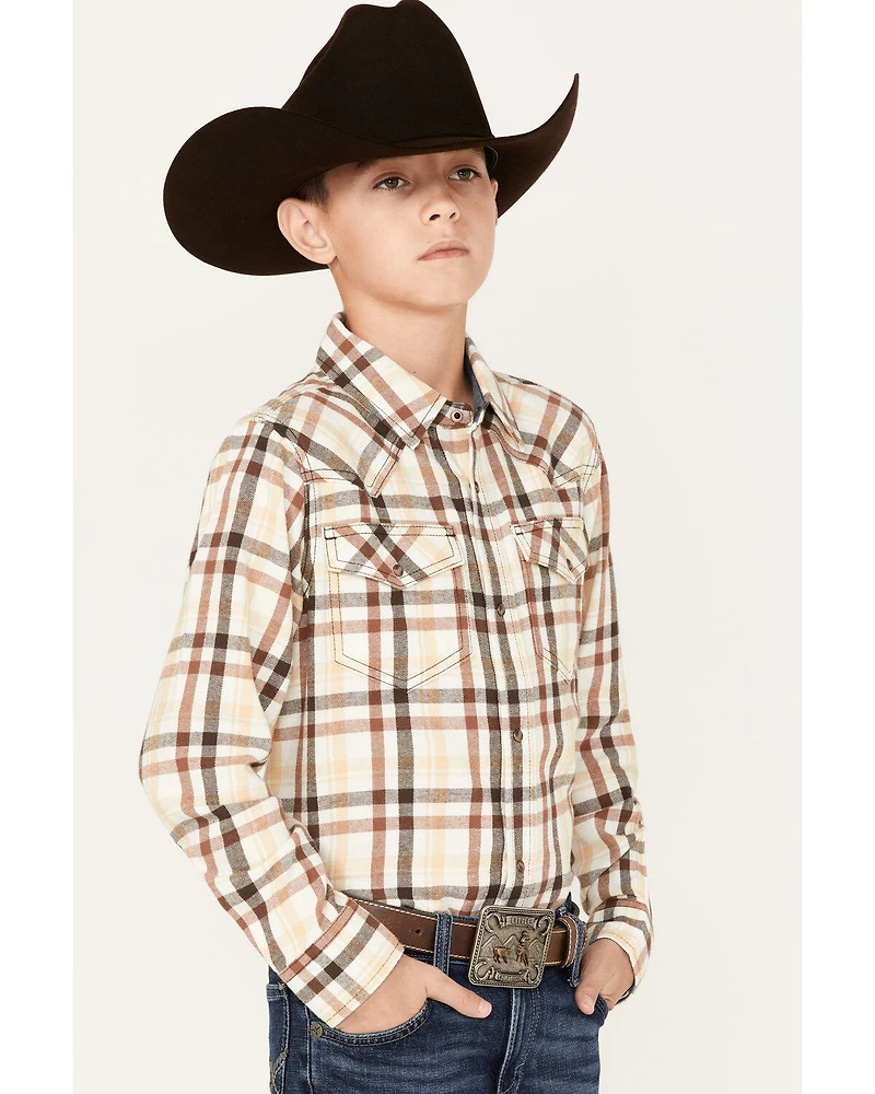 Cody James Boys' Plaid Print Long Sleeve Western Snap Flannel Shirt