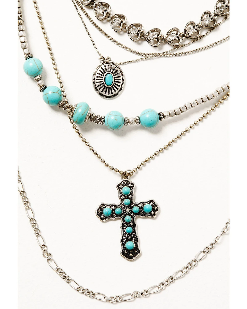 Shyanne Women's Silver & Turquoise 6-layer Cross Necklace