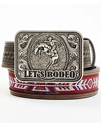 Cody James Boys' Rodeo Buckle Southwestern Woven Inlay Leather Belt