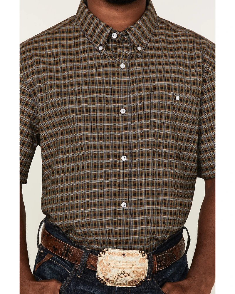 RANK 45® Men's Steer Small Plaid Print Short Sleeve Button-Down Western Shirt