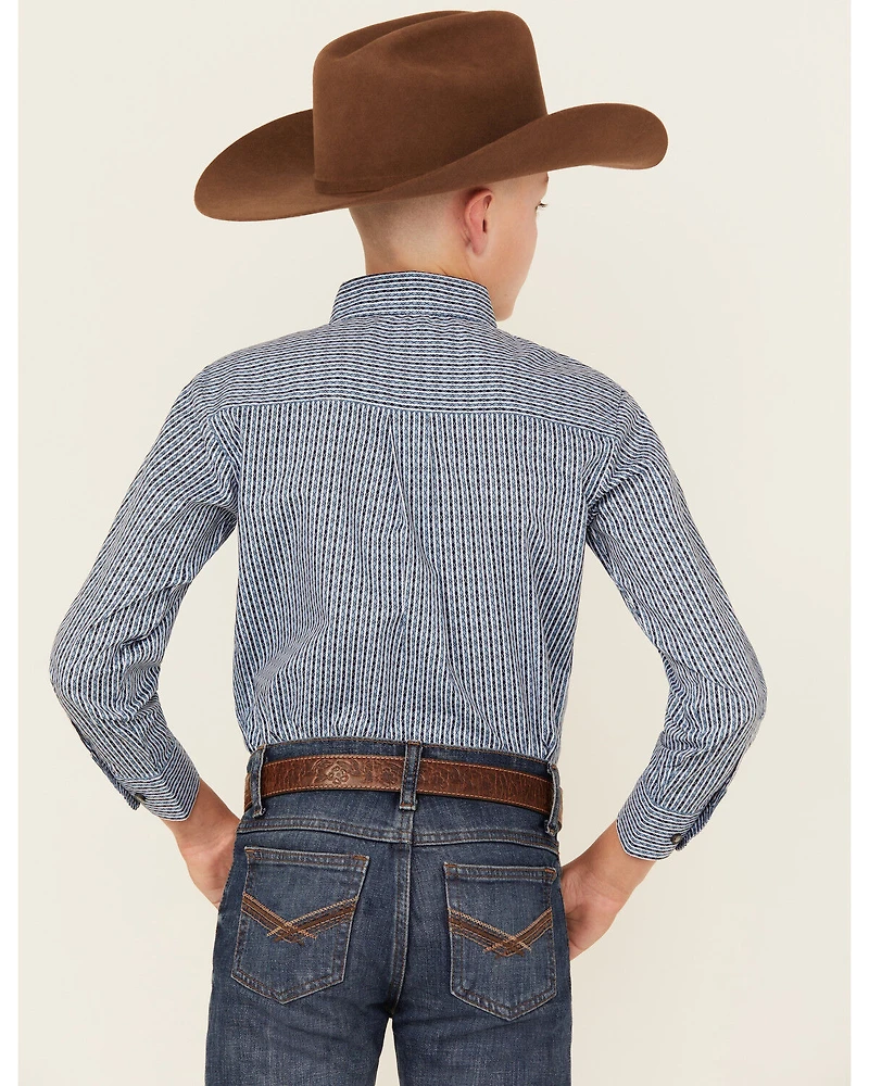 Wrangler Boys' Striped Long Sleeve Button-Down Western Shirt