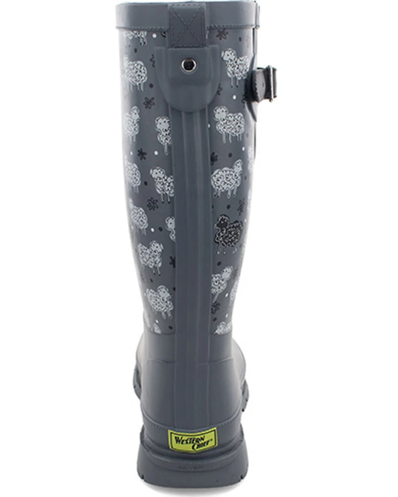 Western Chief Women's Black Sheep Faux Fur Tall Rain Boots