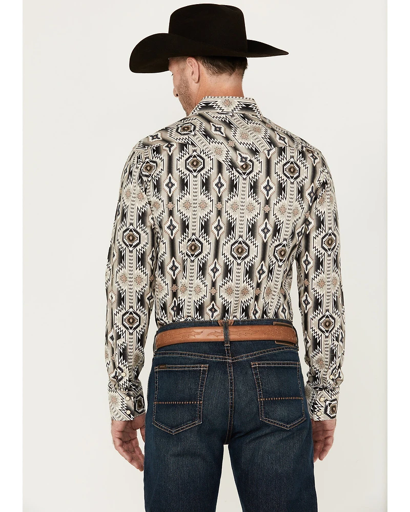 Rock & Roll Denim Men's Southwestern Long Sleeve Pearl Snap Stretch Western Shirt