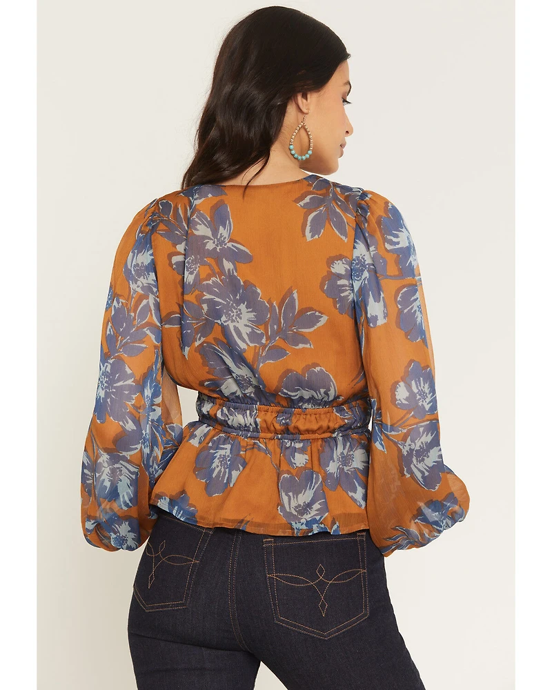Shyanne Women's Floral Print Long Sleeve Chiffon Shirt