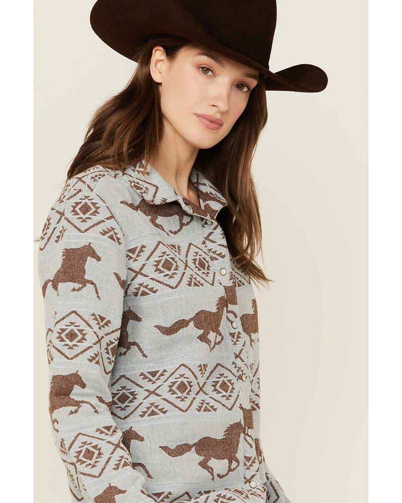 Shyanne Women's Horse Print Blanket Long Sleeve Pearl Snap Western Shirt