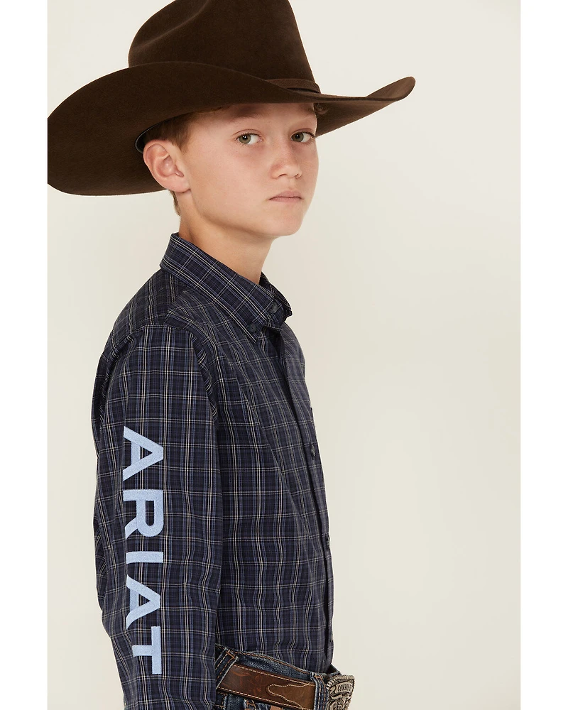 Ariat Boys' Team Plaid Print Long Sleeve Button-Down Western Shirt