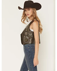 Fornia Women's Studded Floral Embroidered Vest