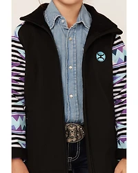 Hooey Girls' Southwestern Print Sleeve Zip-Front Softshell Jacket