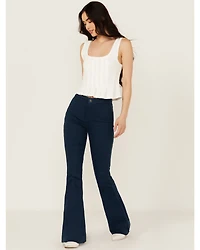 Rock & Roll Denim Women's High Rise Reversible Button Flare Stretch Jeans