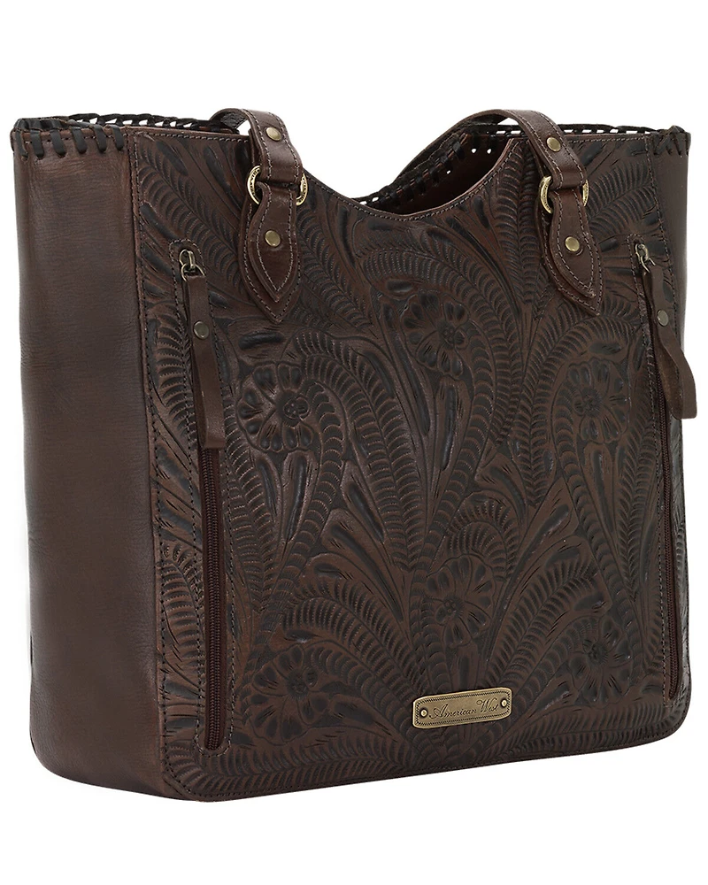 American West Chestnut Brown Annie's Secret Collection Large Zip Top Tote with Secret Compartment