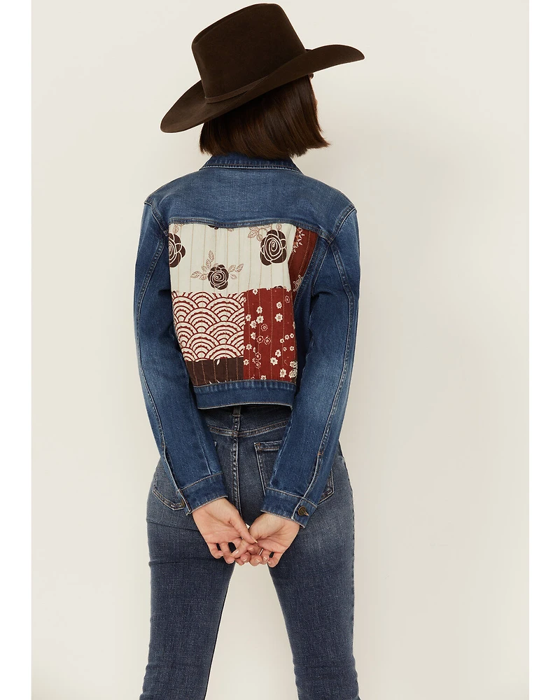 Cleo + Wolf Women's Medium Wash Patchwork Trucker Denim Jacket