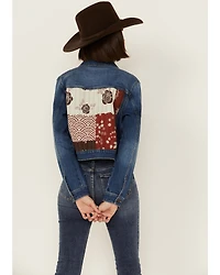 Cleo + Wolf Women's Medium Wash Patchwork Trucker Denim Jacket
