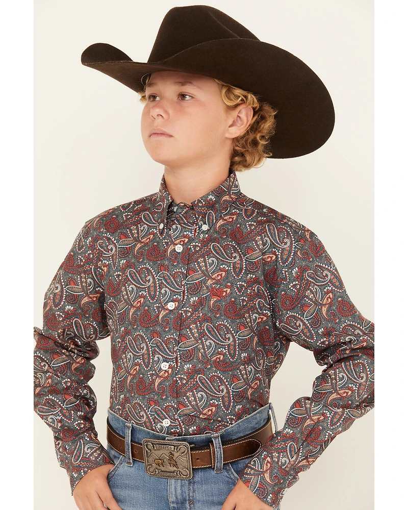 Cinch Boys' Paisley Print Long Sleeve Button Down Western Shirt