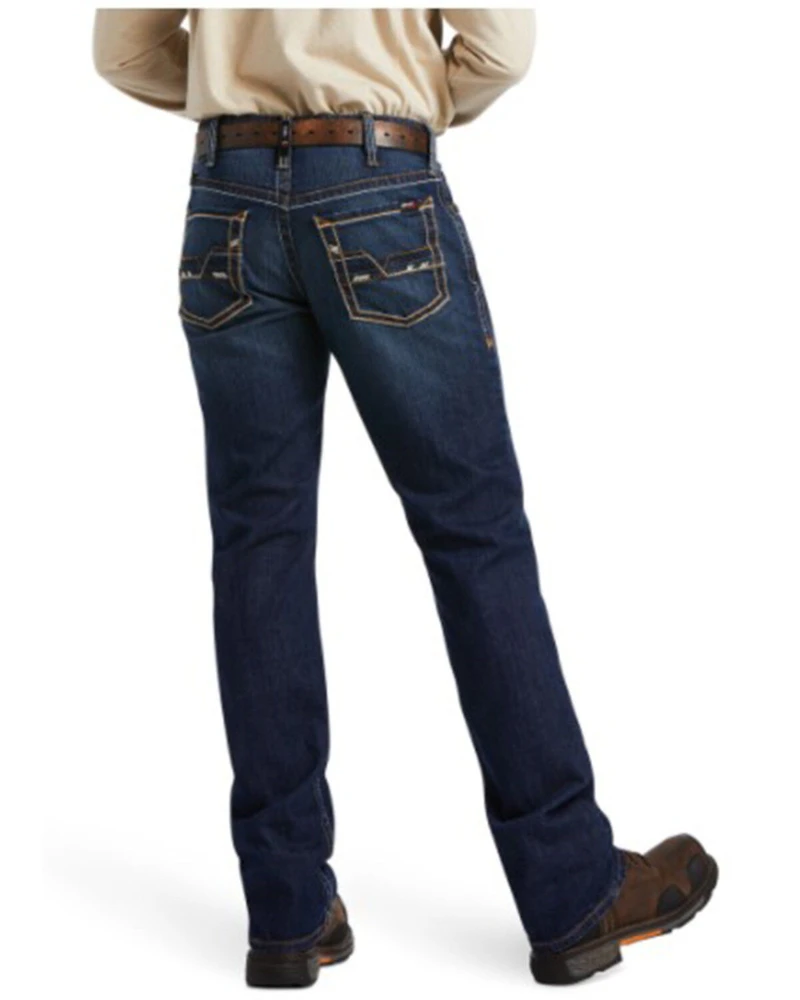 Ariat Men's FR M4 Stillwell Dark Wash Durastretch Relaxed Bootcut Work Jeans - Big