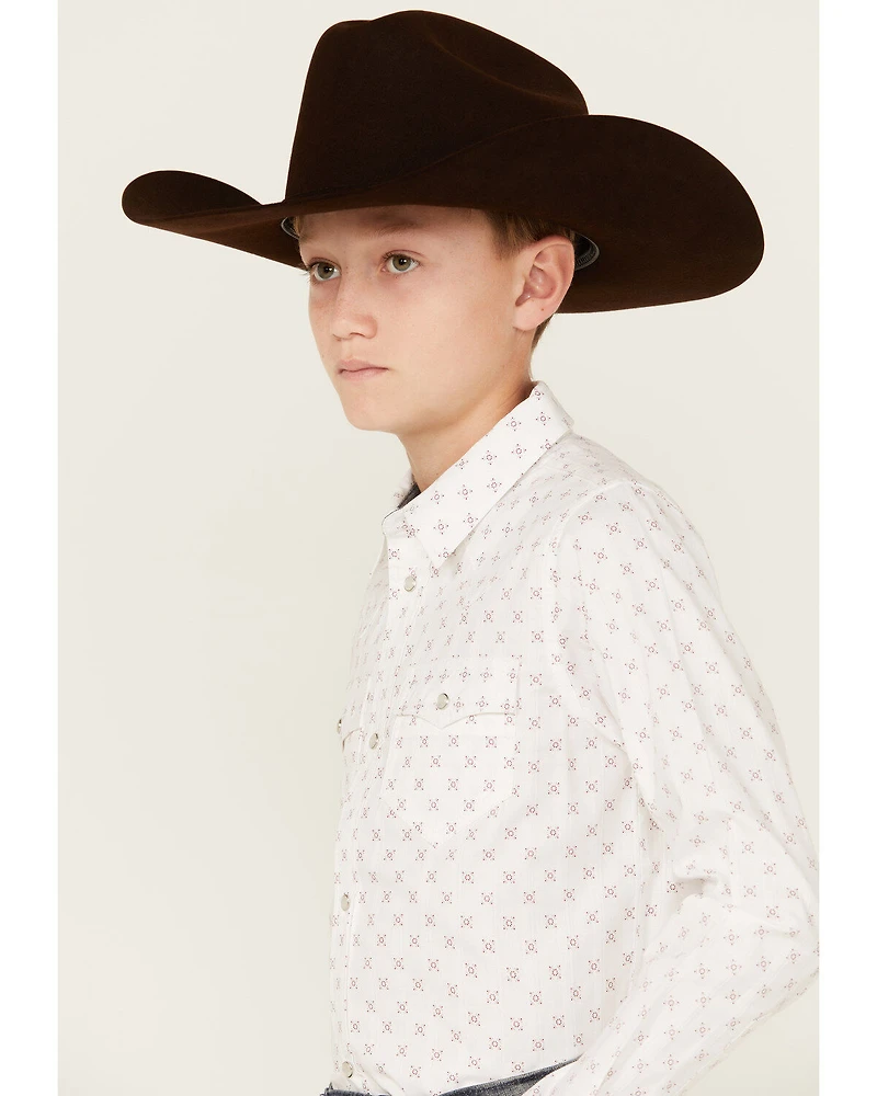 Cody James Boys' North Star Geo Print Long Sleeve Pearl Snap Western Shirt