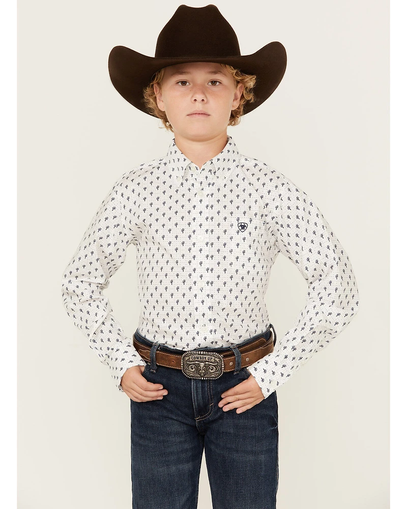 Ariat Boys' Parker Cactus Print Long Sleeve Button-Down Western Shirt