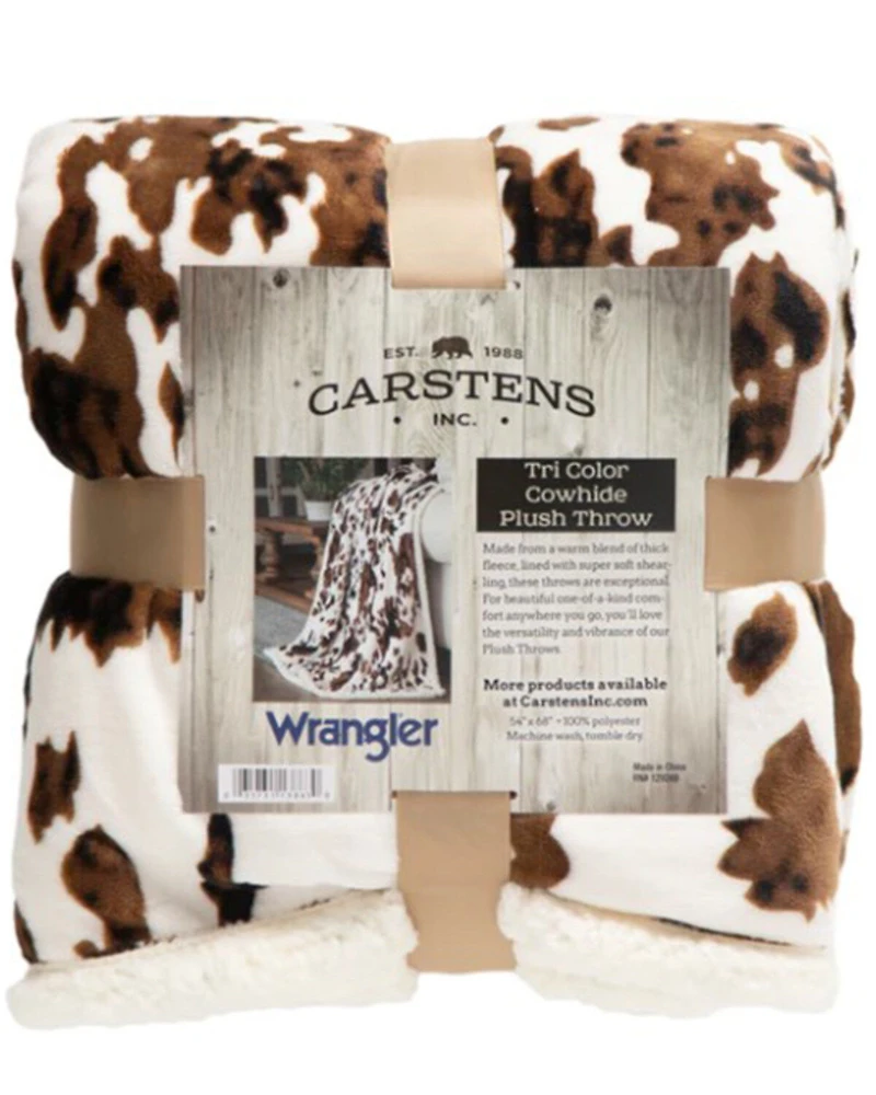 Carstens Home Tri-Color Cowhide Plush Sherpa Throw