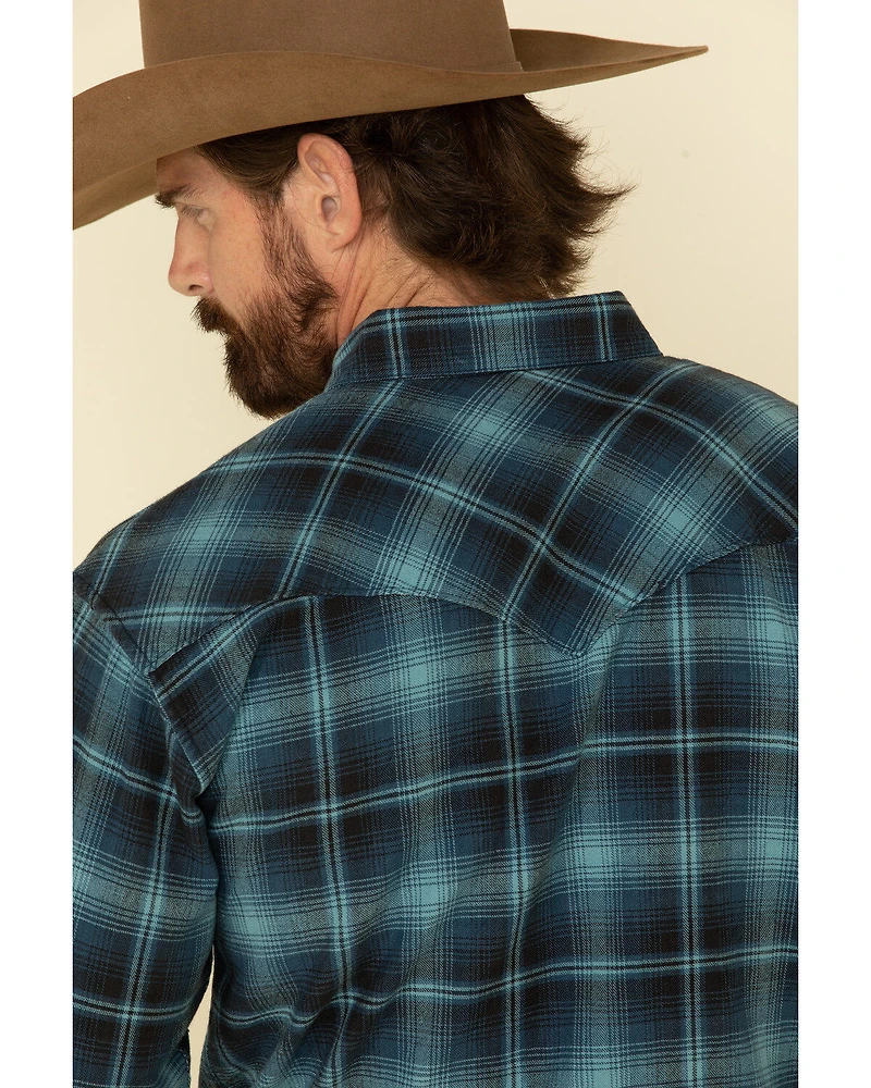 Resistol Men's Ombre Large Plaid Print Long Sleeve Western Snap Shirt