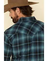 Resistol Men's Ombre Large Plaid Print Long Sleeve Western Snap Shirt