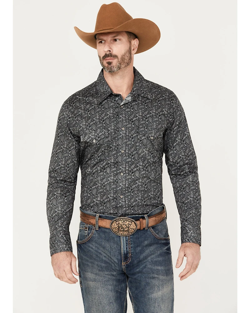 Rock & Roll Denim Men's Paisley Print Long Sleeve Stretch Pearl Snap Western Shirt