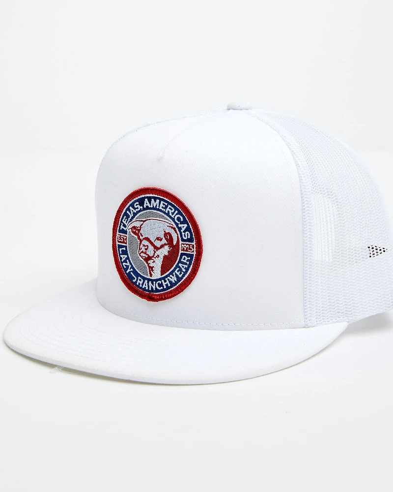 Lazy J Ranch Men's Solid White Tejas Americas Patch Mesh-Back Ball Cap