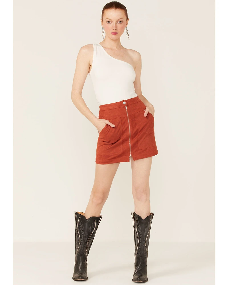 Paper Crane Women's Faux Suede Zipper Front Skirt